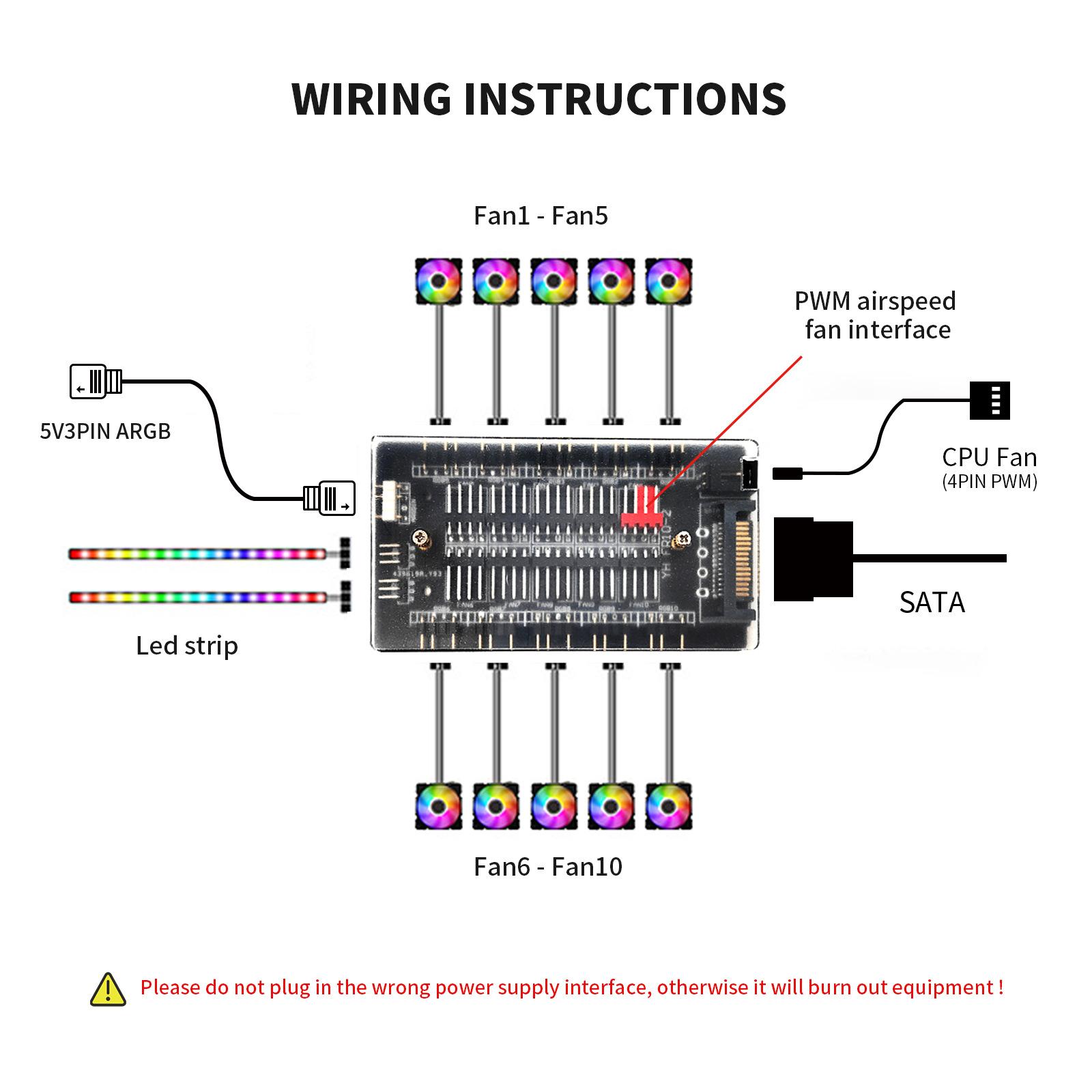 5V3针ARGB PWM 10位集线器-1600-接线说明.