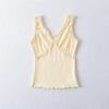 Top corto de cintura alta con encaje, ombligo expuesto, estilo Pure Desire, cuello en V con volantes cruzado, camisola sin mangas