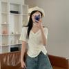 Yeyuan * sentido del diseño minoritario hombro manga corta camiseta de estudiante verano nuevo cómodo irregular corto chica hot