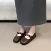 Primer Encuentro Temporada Cuadrado Retro Punta Camelia Planos Mary Jane Zapatos Primavera y Otoño Nuevo Estilo Correa de Lazo Zapatos de Una Sola Pieza Uso Bidireccional