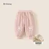 Calças Casuais de Inverno Grossas para Crianças, Calças Compridas Doces para Bebê Menina, Calças de Moletom com Forro de Lã, Calças Jogger para Meninas