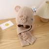Conjunto de Chapéu e Cachecol de Lã para Crianças no Inverno Duas Peças Chapéu de Lã de Urso Chapéu de Tricô Quente e Cachecol Conjunto de Duas Peças Proteção para as Orelhas