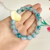 Pulseira Feminina de Círculo Único Otimizada de Cera de Abelha Coração de Pêssego Âmbar Dourado Coração de Pêssego Quartzo Jade Flor Flutuante Calcedônia Azul