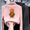 Camiseta de manga comprida para meninos, novo estilo outono/inverno 2026, gola alta, para crianças maiores, camada interna com forro de fleece, camiseta básica infantil