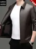 Chaqueta de Cuero Versátil de Alta Gama Haining Estilo Papá Mediana Edad Otoño Nueva Chaqueta de Piel Sintética de Vaca Abrigo de Cuero Casual para Hombre