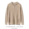 Chaqueta cárdigan con capucha para hombre 100% cachemira, nuevo suéter de punto grueso de color liso para otoño e invierno con cremallera, top casual