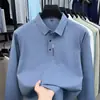 Camisa polo masculina de manga comprida para transmissão ao vivo, nova para primavera e outono, malha respirável, gola de lapela, cor sólida, secagem rápida, respirável