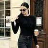 Top de punto plisado de cuello redondo transfronterizo, colección otoño 2026, capa interior elegante, camiseta básica de manga larga de color liso, moda femenina de alta gama