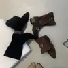 Botas Vaqueras Western Ajustadas de Tacón Alto para Otoño e Invierno 2025 con Hebilla de Cinturón Maillard de Tacón Grueso Botas de Caballero de Media Pantorrilla Botas para Mujer