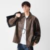 Otoño 2025 Nueva Chaqueta de Cuero para Hombre Estilo Retro Japonés Cuello Campana Chaqueta de Trabajo Tendencia Retro Japonesa Versátil