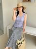 Colete Waffle Gola U Ombro Largo para Mulheres, Novo Estilo Primavera, Top Versátil Ajustado Plus Size Feminino 122070
