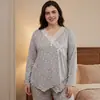 Conjunto de Pijama Feminino Plus Size Estampado de Corpo Inteiro para Comércio Exterior Transfronteiriço, Conjunto de Duas Peças com Mangas Longas Soltas e Calças Longas para Primavera e Outono