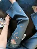 Jeans Acampanados Bordados Estilo Chino de Industria Pesada Azules para Mujer Verano 2026 Nuevos de Moda Versátiles para Adelgazar Pantalones Casuales