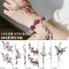 Adesivos de Tatuagem Coloridos Estilo Nacional Flor Cobra Criativa, Duradouros à Prova d'Água, Maquiagem Corporal Elegante Tradicional para Braços de Meninas