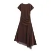 Moda Europea y Americana Transfronteriza Piel Verano 2025 Nueva Moda Vestido Midi Sin Mangas Cuello Alto Falda de Cintura Elegante