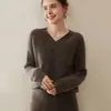 Suéter de malha 100% caxemira pura para mulheres, novo estilo outono e inverno, base grossa de sete pontos, blusa de gola V de fio duplo, versátil e moderna