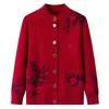 Roupas Femininas para Meia-Idade e Idosos Estilo Outono e Inverno Jaqueta Espessa com Pelúcia Roupas de Mãe Top Quente Roupas de Avó Cardigã Novo
