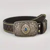 Cinturón de Cowboy Occidental, Cinturón de Cuero Tachonado Punk para Jóvenes Hombres, En Stock al por Mayor Cinturón Estilo Étnico