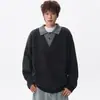 Suéter Gola Polo Falso Duas Peças para Homem, Outono e Inverno, Tricô Quente Retrô, Camisa de Tricô Simples de Alta Qualidade para Homem