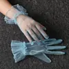 Guantes de Boda para Mujer Estilo Coreano Transparentes de Malla Fina Cortos Color Negro y Blanco Rosa Guantes con Dedos para Primavera, Verano y Otoño