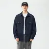 Camisa clásica vintage estilo japonés de mezclilla suave azul para hombre, chaqueta camisa fina holgada elegante de manga larga para otoño para hombre