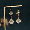 Colgante Corte Trébol de Cuatro Hojas Plata 925 Incrustado Imitación Jade Hetian Aretes Esmaltados Elegantes Vintage para Mujer Aretes
