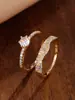 Anillo bañado en oro con microincrustaciones de circón Amazon anillo de compromiso popular para mujer europeo y americano joyería de combinación transfronteriza venta al por mayor