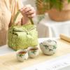 Juego de té Kung Fu de cerámica portátil de viaje de dos tazas y una olla de Osmanthus pintado a mano, traje de tetera, olla de mano, taza de té, tetera