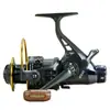 Yumoshi 1 Peça Cinza + Dourado Metal + Plástico + Madeira Liberação Dupla Cabeça de Metal Freio Dianteiro e Traseiro Linha de Pesca
