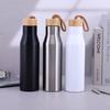 Copo Térmico de Aço Inoxidável de Camada Dupla para Comércio Exterior com Corda, Copo de Água Portátil com Tampa de Bambu, Garrafa de Água Estilo Coke para Esportes ao Ar Livre, Porta-Copos para Carro
