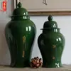 Cerámica de Jingdezhen Cerámica Verde Oliva Tarro General Cerámico Fresco y Natural Hogar Esmalte Monocromático Porcelana Decorativa