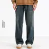 Ceecuz Otoño e Invierno Nuevo Estilo Americano Retro Lavado Viejo Casual Jeans Rectos para Hombre Pantalones Largos Sueltos de Pierna Ancha
