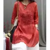 Blusas Casuais de Verão Soltas de Comprimento Médio para Mães de Meia-Idade, Novas Camisas de Algodão Bordadas Estilo Chinês para Mulheres