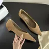 2638-9 Terciopelo Mate Punta Fina Cuello en V Tacón Bajo Tipo Gatito Planos para Mujer Retro Tacón Bajo Temperamento Viaje Zapatos Mary Jane