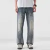 Ropa de Hombre Fengshe / 2026 Primavera y Otoño Nuevos Jeans de Mezclilla Lavada Rectos Sueltos Elásticos Estilo Retro Americano para Hombre Pantalones Largos