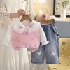 Conjunto de Ropa de Otoño para Niños 2026 Nuevo Elegante Primavera y Otoño Infantil Niña Chaleco de Punto Mariposa Conjunto de Tres Piezas Moderno