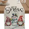 Venta Caliente Transfronteriza Mantel con Estampado de Muñeco de Nieve y Reno Navideño Mantel Individual de Lino para Mesa de Comedor del Hogar de Invierno Decoración Festiva