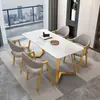 Juego de mesa de comedor y sillas de pizarra de lujo ligero estilo italiano, moderno y simple, adecuado para casas pequeñas, mesa de comedor rectangular y sillas