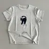 Camiseta de Manga Curta com Estampa de Gato Taihao Wear Flocado para Bater Leite Verão Nova Gola Redonda Jaqueta Casual Feminina
