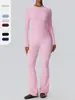 Conjunto de Yoga Duplo Fosco com Toque Nude Europeu e Americano, Manga Longa Justa, Calça Longa Levemente Flare, Conjunto para Corrida e Fitness 52540+52338