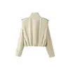 Fábrica de Ropa para Mujer Transfronteriza Venta al por Mayor 2026 Estilo Británico Retro Cuello Alto Plisado Casual Manga Corta Larga Chaqueta Cortavientos