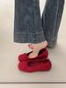 Sapatos Franceses de Boca Rasa com Laço para Mulheres Outono 2025 Novos Sapatilhas Elegantes com Salto Interno Embutido Sapatos de Ballet Sapatos Mary Jane