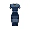 2026 Nuevo Vestido Bodycon de Manga Corta a Rayas con Cordón, Ajustado, de Bolsillo Doble, Casual para Mujer Europea y Americana