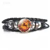 Pulsera tejida de gema del tiempo del zodiaco Taobao Explosiones de comercio exterior Pulsera de cuero negro Joyería hecha a mano Regalo