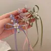 Elegante Pasador de Pelo con Lazo Estilo Coreano con Cinta y Pinza de Pato de Cristal, Dulce Pinza Superior para la Parte Trasera de la Cabeza para Peinados Semirecogidos