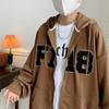 Cardigan bordado com letras, suéter masculino, primavera e outono, estilo americano, retrô, moderno, solto, com capuz e zíper, jaqueta de rua pesada