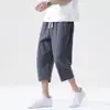 Pantalones de Hielo de Seda Sueltos de Verano de Siete Puntos Pantalones de Longitud Media Pantalones Deportivos Rectos para Hombre Pantalones Cortos Finos Casuales para Hombre