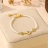 Pulsera de Perlas de Agua Dulce Naturales Estilo Francés con Etiqueta Dorada Ajustable, Suministro de Joyería Apilable