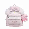 Yuezi 2026 Outono/Inverno Novo Estampa de Morango Alças Duplas Laço Renda Grande Capacidade Mochila Estudante Mochila de Boneca