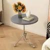 Mesa lateral nórdica de aço carbono com padrão de madeira de cerejeira, formato redondo, design simples para sala de estar, mini mesa de cabeceira